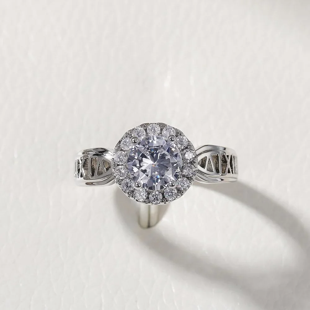 😍14K WHITE GOLD DAINTY 💎DIAMOND FASHION ANILLOS HOLLOW BAND RING, L125